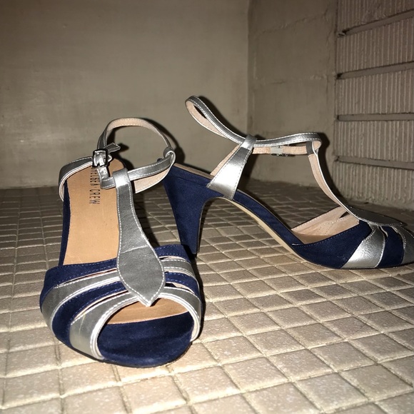 Dark blue suede and silver leather retro heels Chelsea Crew  Pasha - Picture 3 of 8